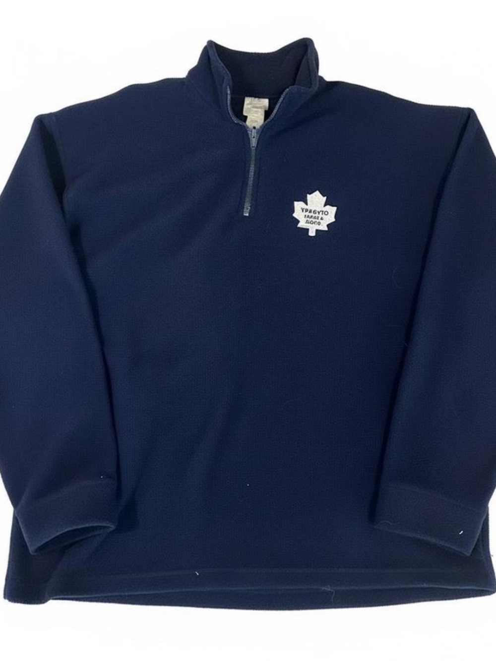 Y2K NHL Maple Leafs Embroidered Logo Navy Blue Cozy Fleece 1/4 Zip Sweater